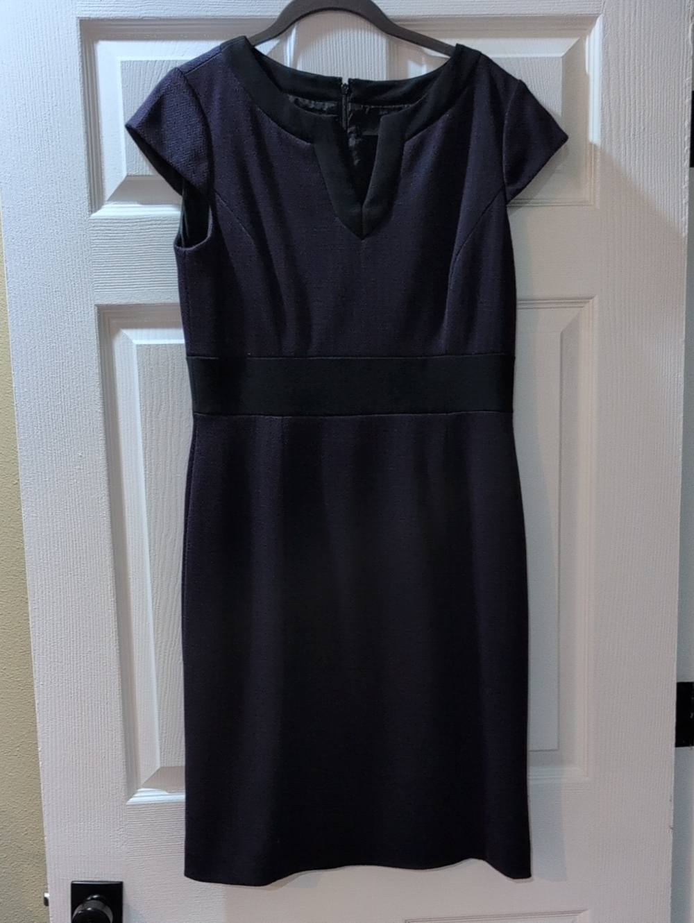 Alex Marie Dark Navy Sheath Dress with Black Trim